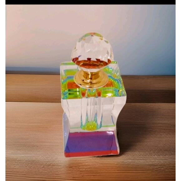 Rainbow Clear Prism Crystal Faceted Perfume Fragrance Oil ArtGlass BottleStopper - Picture 2 of 10